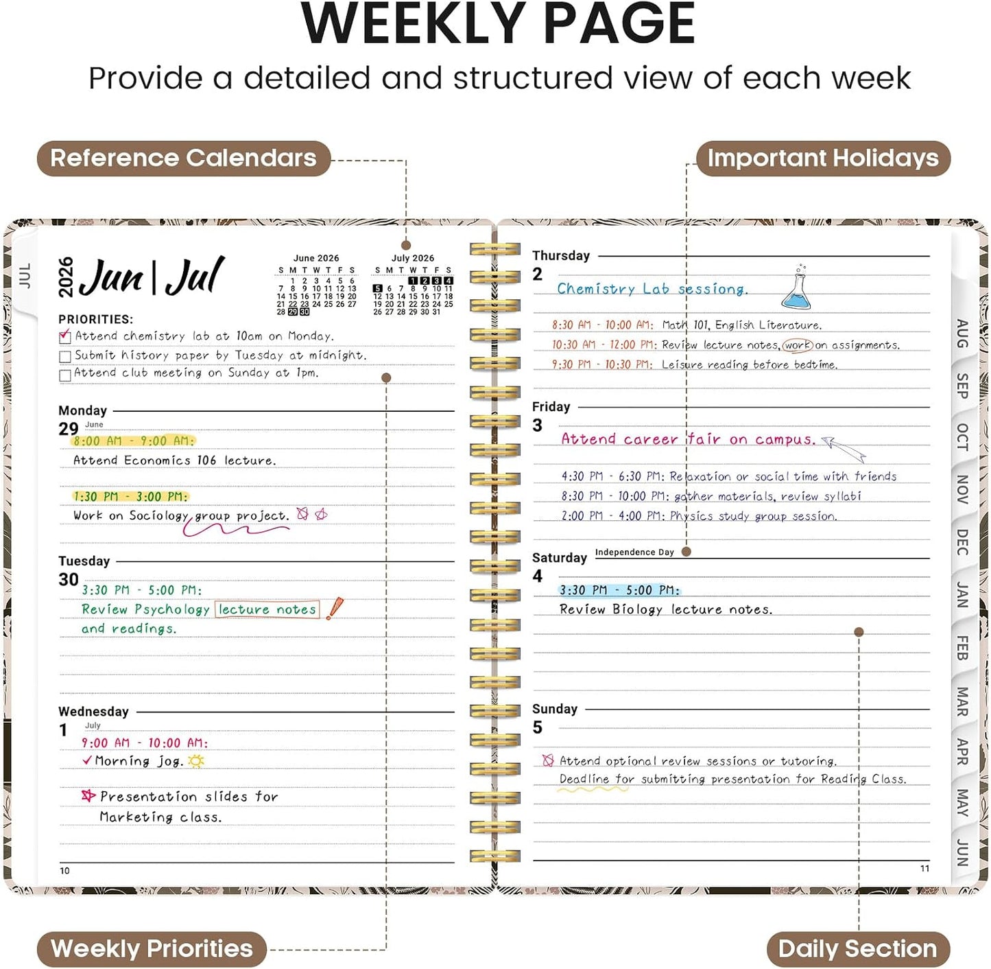 Planner 2026-2027, Academic Monthly and Weekly Calendar Planner for Women, July 2026 - June 2027, Hardcover Pretty Agenda Planner Book with Tabs, Spiral Daily Organizer for School Office Home Supplies, 6.3" x 8.5" - Blue Floral