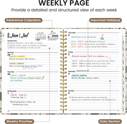 Planner 2026-2027, Academic Monthly and Weekly Calendar Planner for Women, July 2026 - June 2027, Hardcover Pretty Agenda Planner Book with Tabs, Spiral Daily Organizer for School Office Home Supplies, 6.3" x 8.5" - Blue Floral