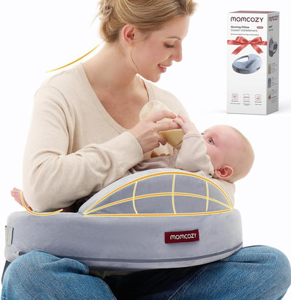 Momcozy CozyPro Nursing Pillow - All Around Lumbar & Arm Support - Safety Guard, Firm & Springy Memory Foam-Stable, Ergonomic Support, Easier Breastfeeding, Wider Cushion, Adjustable, Removable Cover