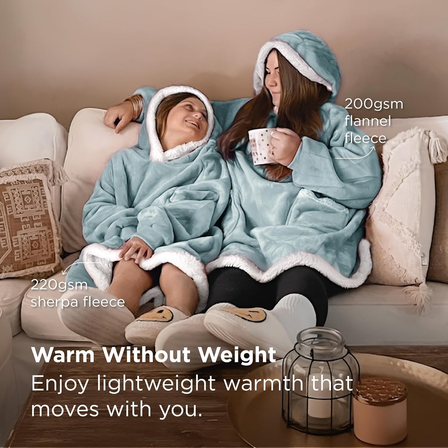 Bedsure Blanket Hoodie, Wearable Blanket Hoodie as Gifts for Mom, Birthday Gifts for Women Kids Teens Mother's Day Sherpa Sweatshirt, Grey, Standard