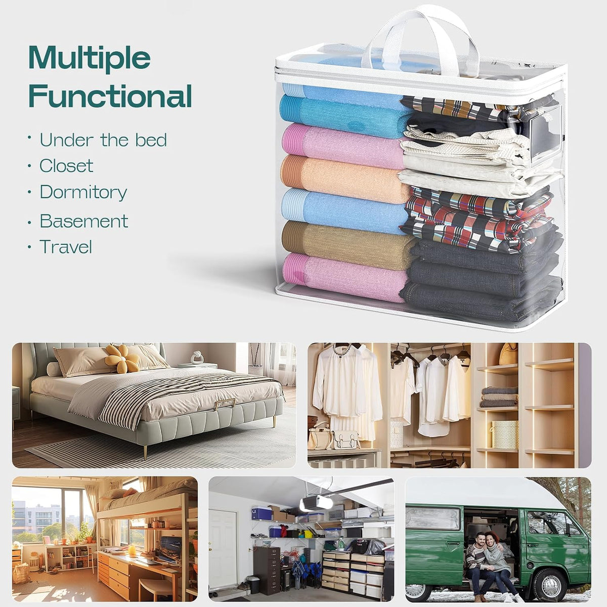 Hopack Under Bed Storage Bags Organizer, 22L Clear Storage Bags, Bags Organizer Clear Zipper Containers Bedroom, Storage Bag for Sweater, Clothes, Shoe Toy, Blanket, Sheet (Black)