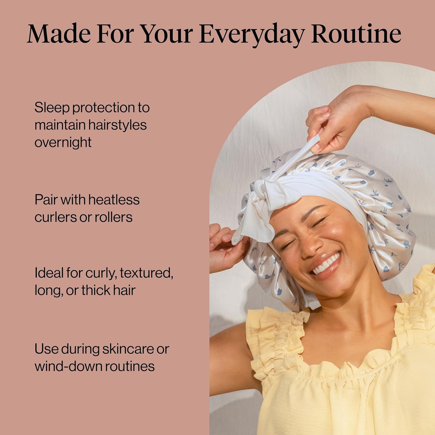 Kitsch XL Satin Bonnet for Sleeping - Softer Than Silk Bonnet For Sleeping Women - Secure Fit, Adjustable, Night Cap For Curly & Textured Hair - Prevents Breakage, Tangles & Thinning - Blush