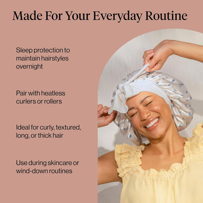 Kitsch XL Satin Bonnet for Sleeping - Softer Than Silk Bonnet For Sleeping Women - Secure Fit, Adjustable, Night Cap For Curly & Textured Hair - Prevents Breakage, Tangles & Thinning - Blush