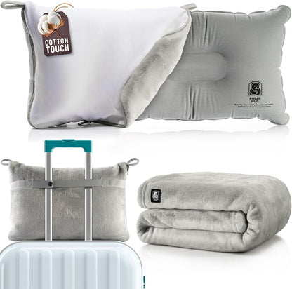 Travel Blanket Airplane Compact with Hoodie – 2in1 Airplane Travel Accessories from Plane Blanket to Travel Pillow with Luggage Strap, Soft Handle & Secure Pocket