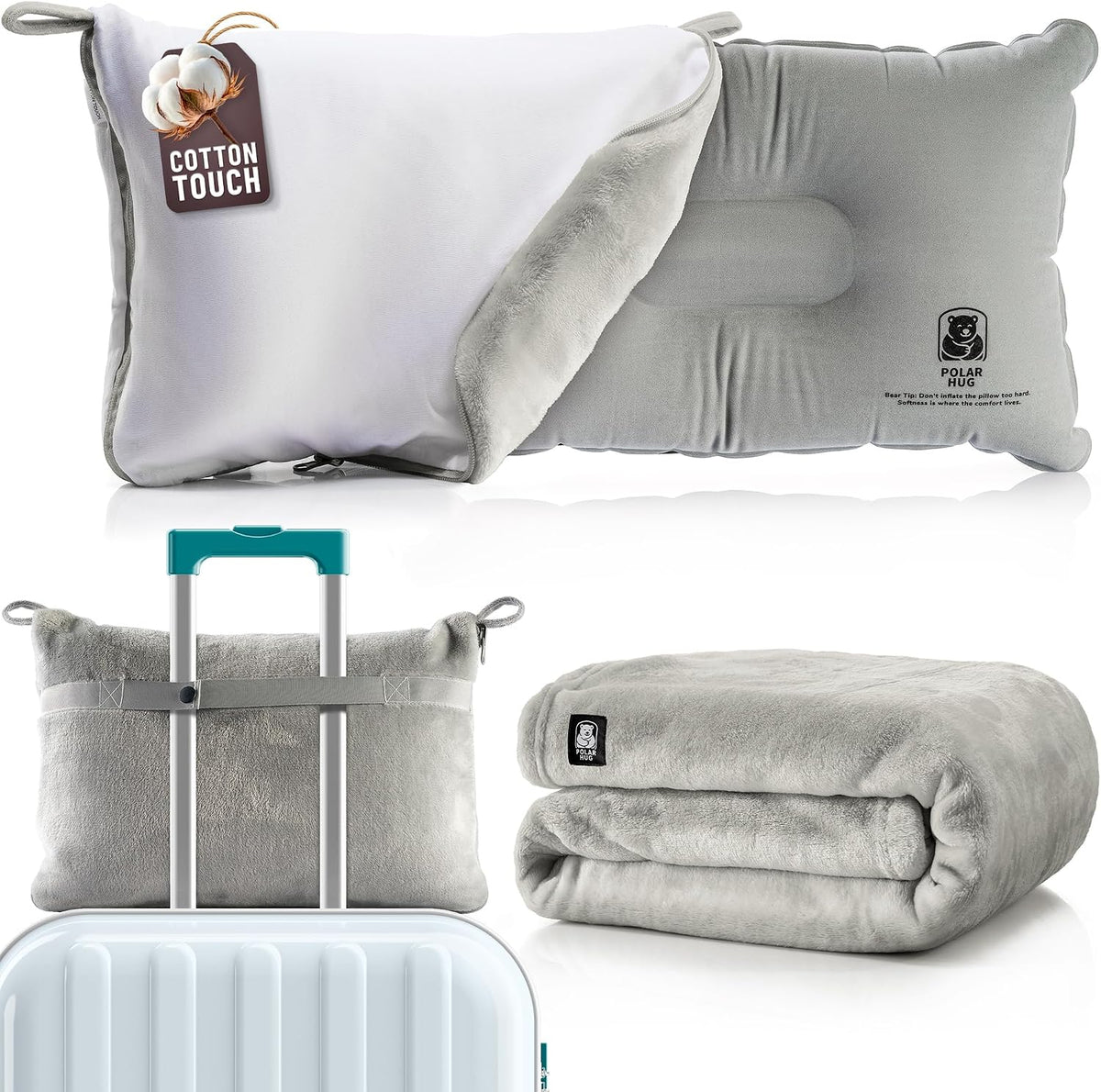 Travel Blanket Airplane Compact with Hoodie – 2in1 Airplane Travel Accessories from Plane Blanket to Travel Pillow with Luggage Strap, Soft Handle & Secure Pocket