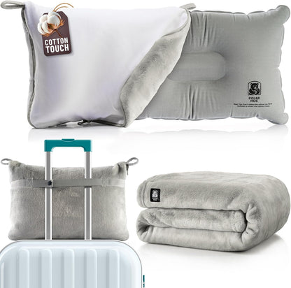 Travel Blanket Airplane Compact with Hoodie – 2in1 Airplane Travel Accessories from Plane Blanket to Travel Pillow with Luggage Strap, Soft Handle & Secure Pocket