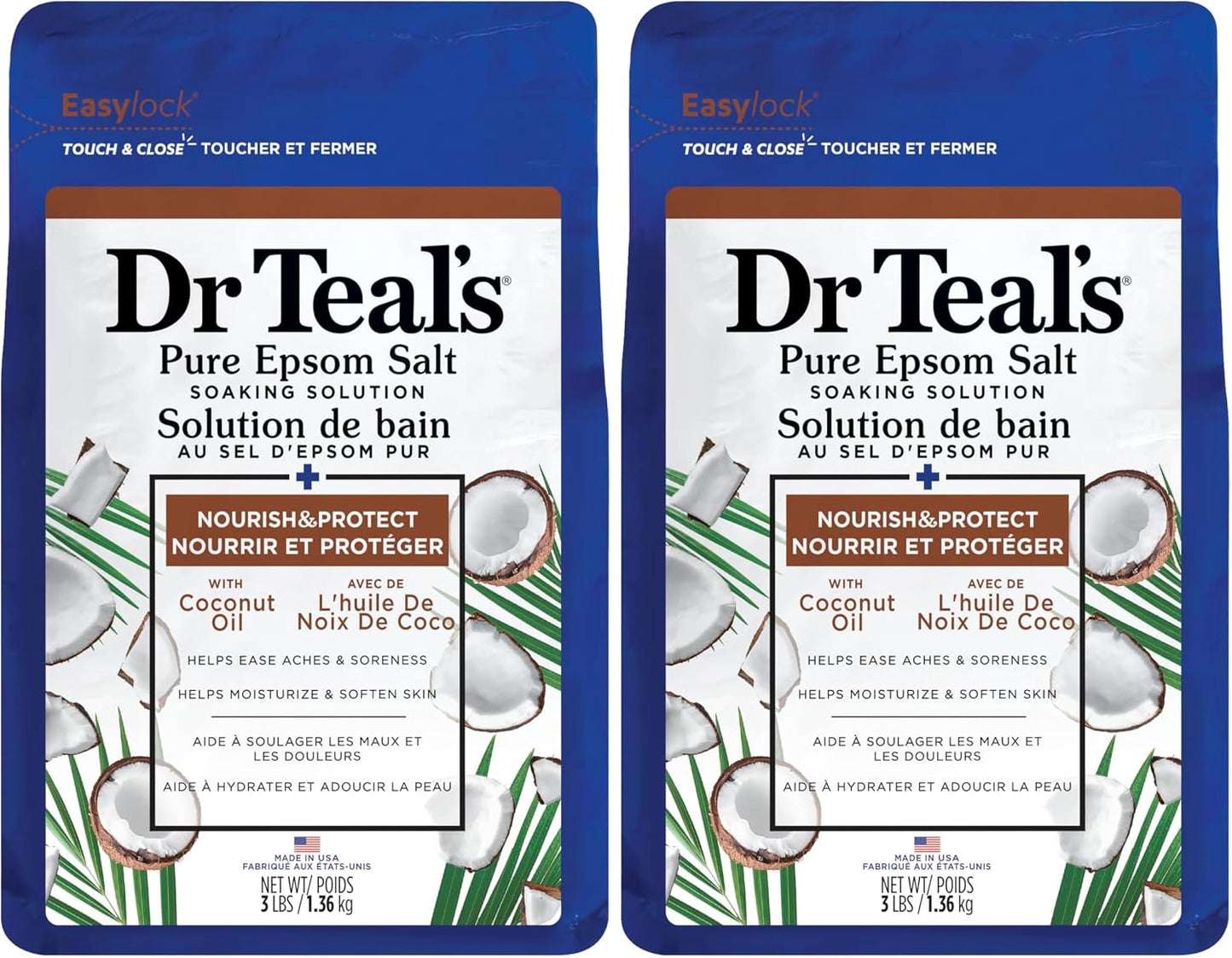Dr Teal's Epsom Salt Magnesium Soak, Nourish & Protect with Coconut Oil, 3 lbs