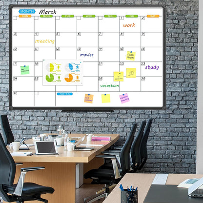 JILoffice Magnetic Dry Erase Calendar Whiteboard, 4 Month White Board Planner 36 X 24 Inch, Black Aluminum Frame Wall Mounted Board for Office Home and School
