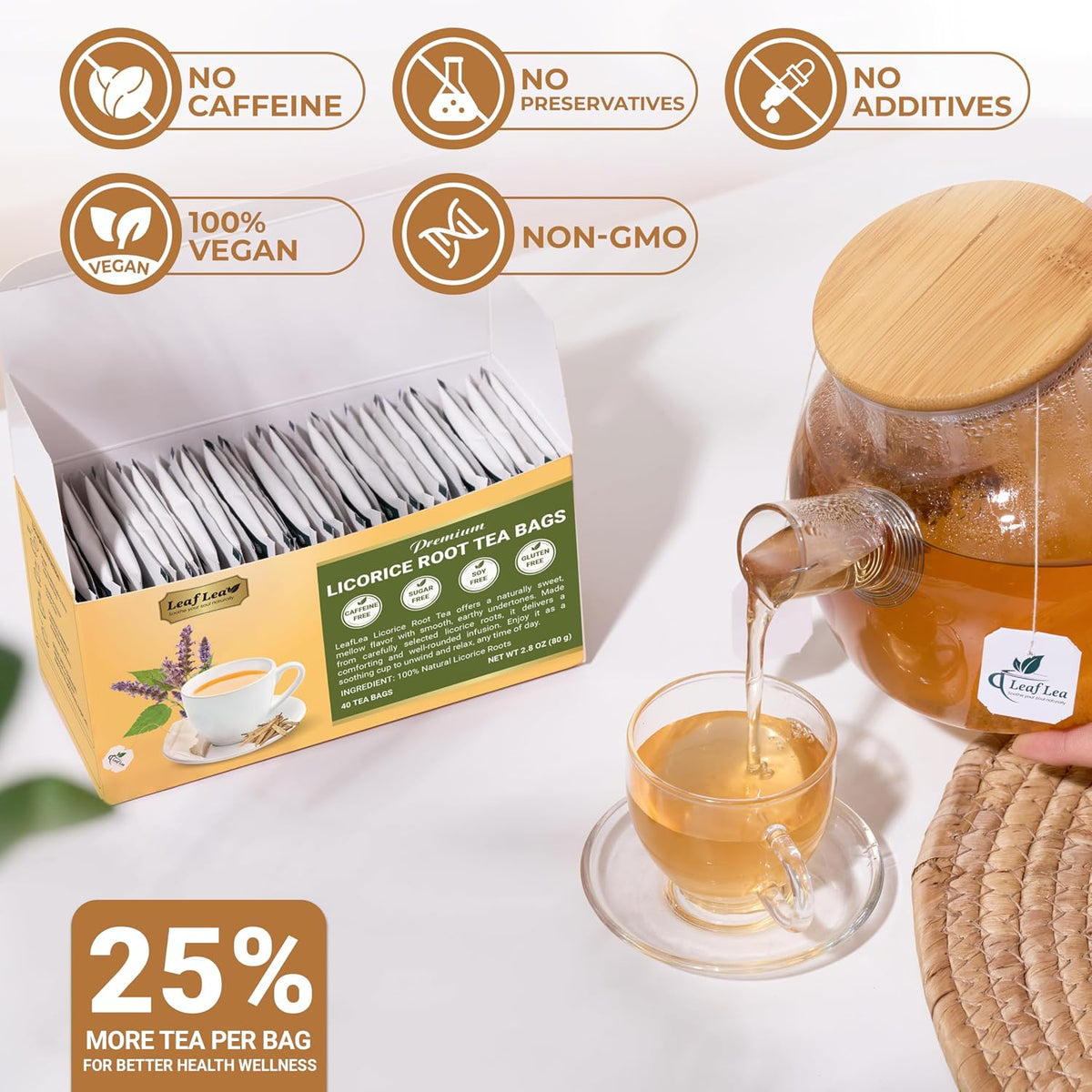 LeafLea Licorice Root Tea Bags, Caffeine-Free Liquorice Tea, 80 Count