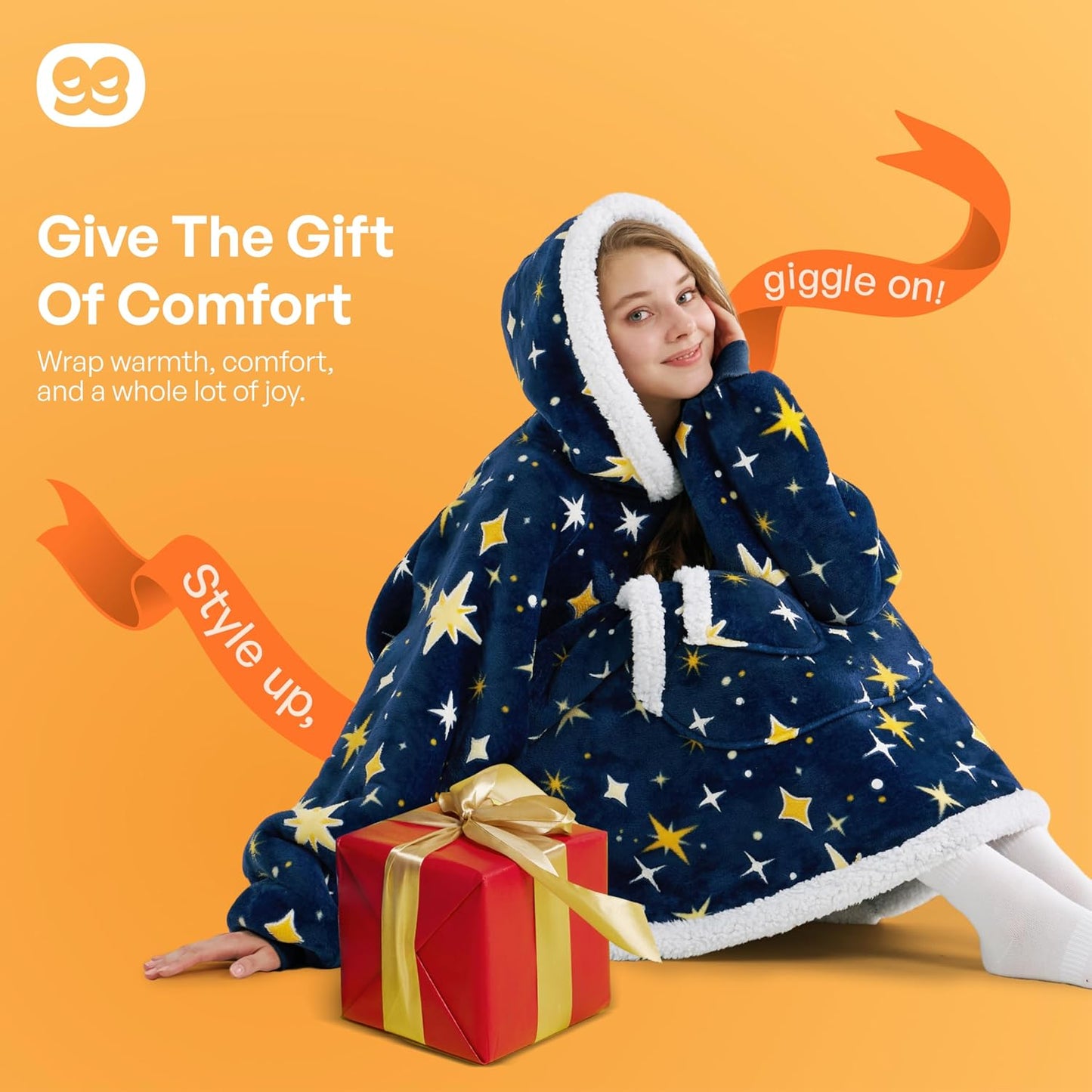 Giggling Getup Wearable Blanket Hoodie for Adults Gifts for Teen Girls Sister Women Sherpa Fleece Printed Hooded Blanket Sweatshirt Warm Cozy with Pocket & Sleeves Beige Cat