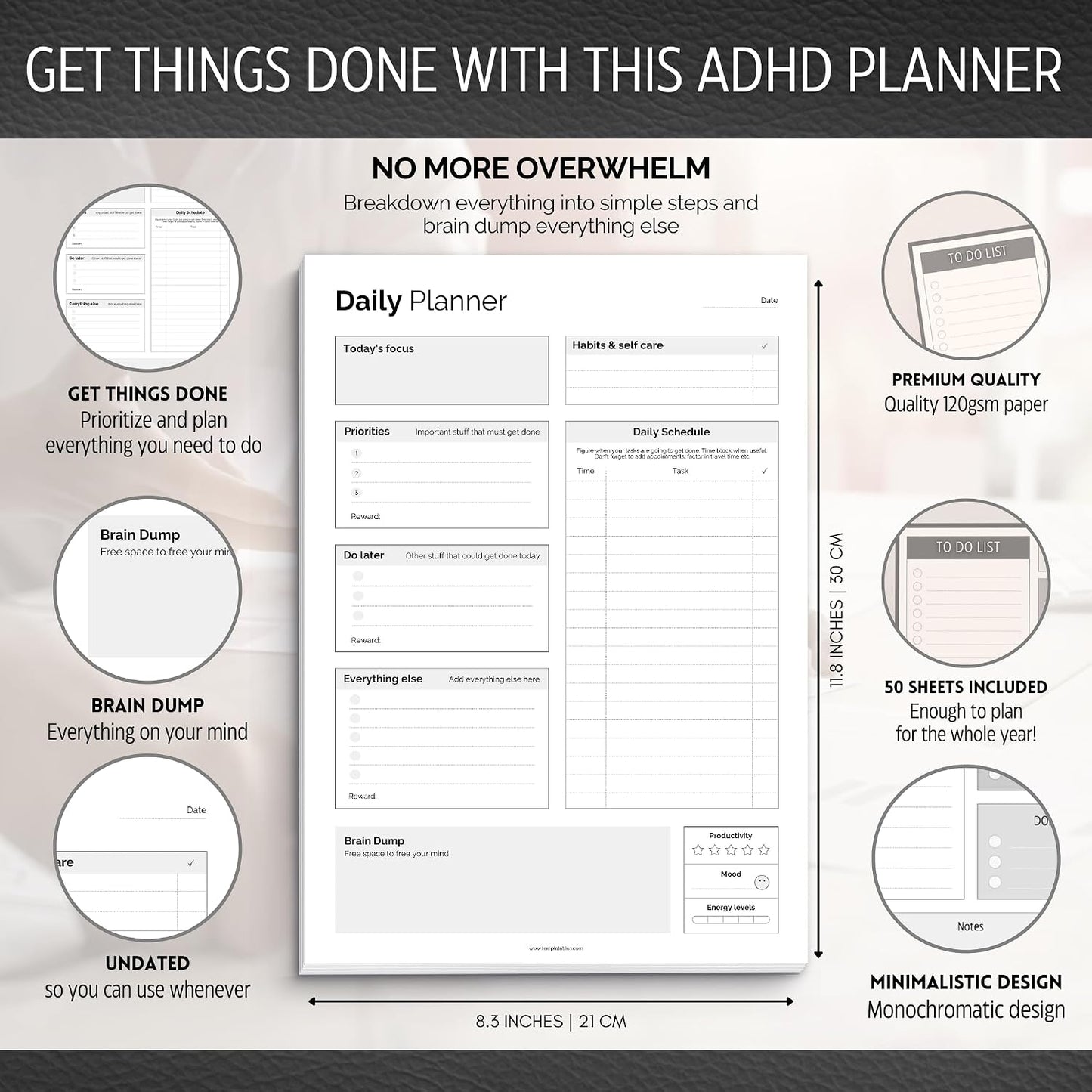 ADHD Daily Planner Notepad for Neurodivergent Adults - Productivity Daily Planner Desk Pad & Task Management to Stay Organized and Focused Note Pad (Rainbow, A4 Portrait)