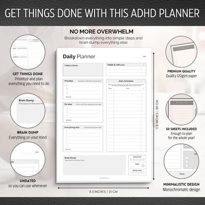 ADHD Daily Planner Notepad for Neurodivergent Adults - Productivity Daily Planner Desk Pad & Task Management to Stay Organized and Focused Note Pad (Rainbow, A4 Portrait)