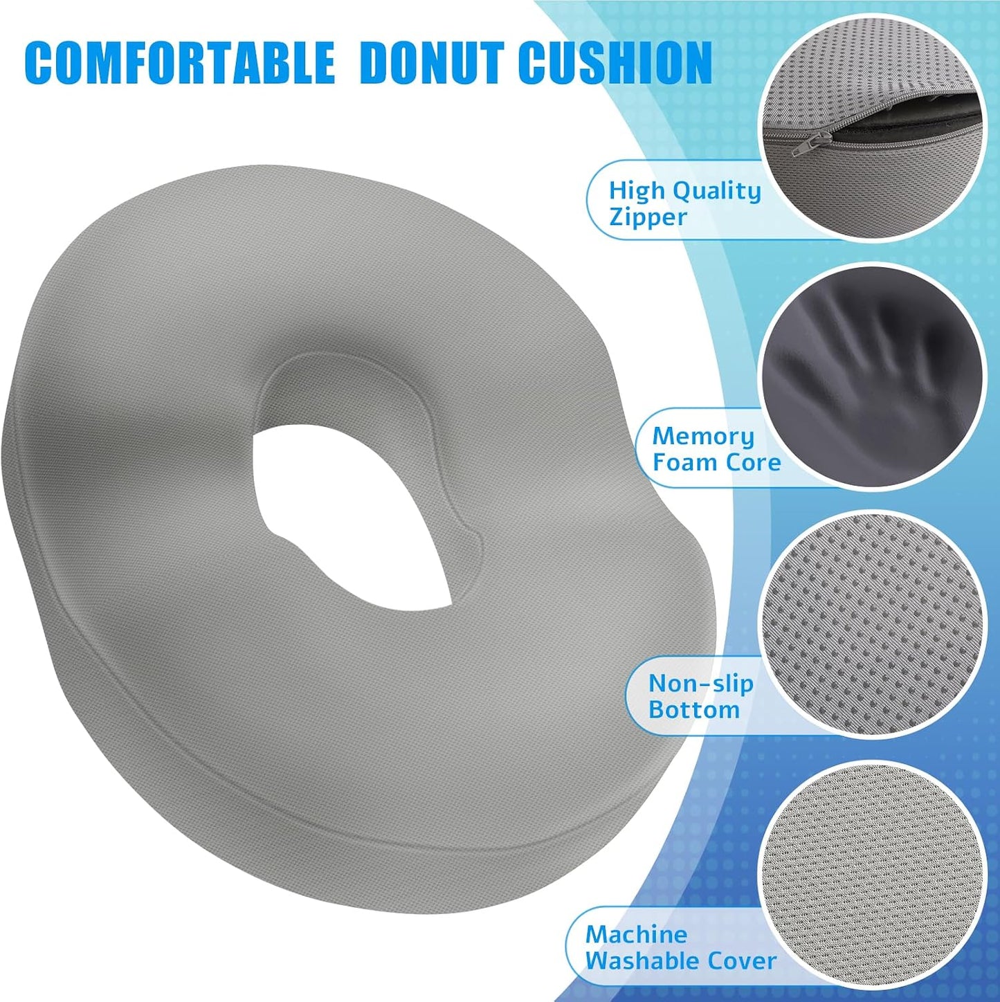 BlissTrends Donut Pillow Seat Cushion,Donut Chair Cushions for Postpartum Pregnancy & Hemorrhoids,Tailbone Pain Relief Cushion,Memory Foam Lifting Cushions for Office&Home Chairs (Black)