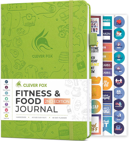 Clever Fox Fitness & Food Journal – Nutrition & Workout Planner for Women & Men – Diet & Gym Exercise Log Book with Calendars, Diet & Training Trackers - Undated, A5 Size, Hardcover (Forest Green)