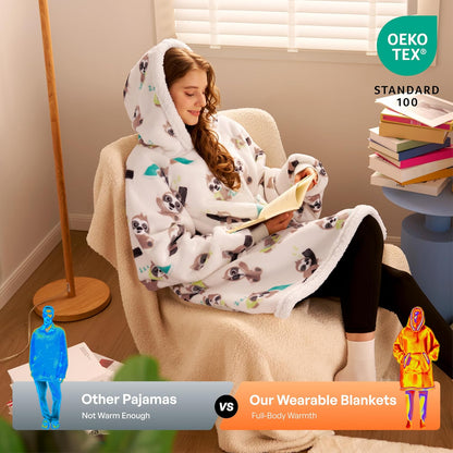 Giggling Getup Wearable Blanket Hoodie for Adults Gifts for Teen Girls Sister Women Sherpa Fleece Printed Hooded Blanket Sweatshirt Warm Cozy with Pocket & Sleeves Beige Cat
