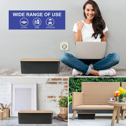 Tuwechen Cable Management Box, Wooden Style Large Cord Organizer Box