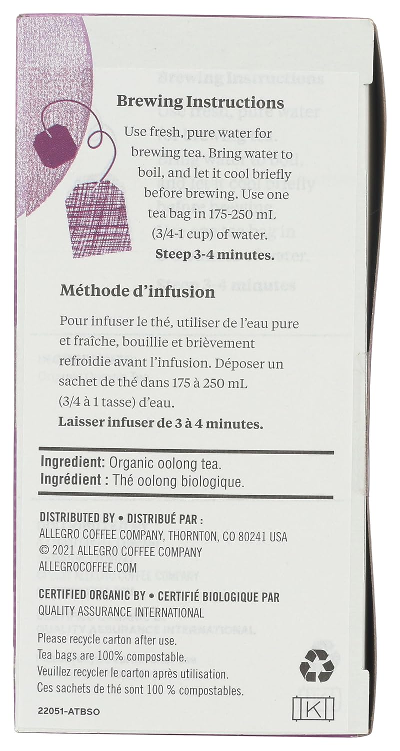 Allegro Tea, Organic Splendid Oolong Tea Bags, 20 ct