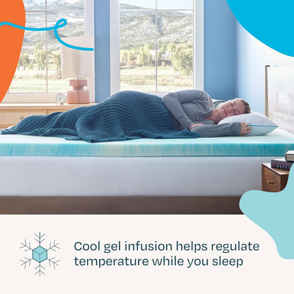 Linenspa Memory Foam Mattress Topper, Queen Size - 2 Inch Gel Infused Memory Foam - Plush Feel - Cooling and Pressure Relieving - CertiPUR Certified