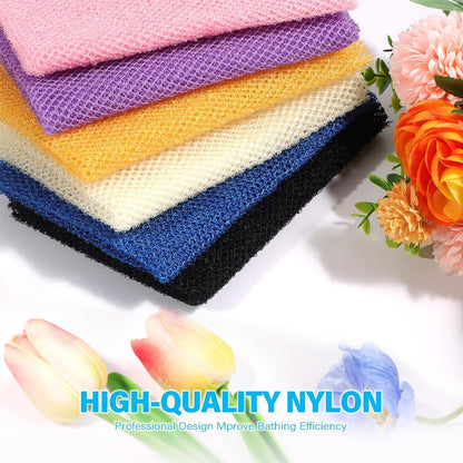 UJFQBH 3 Pieces African Bath Sponge African Net Long Net Bath Sponge Exfoliating Shower Body Scrubber Back Scrubber Skin Smoother,Great for Daily Use (Pink,Yellow,Purple)