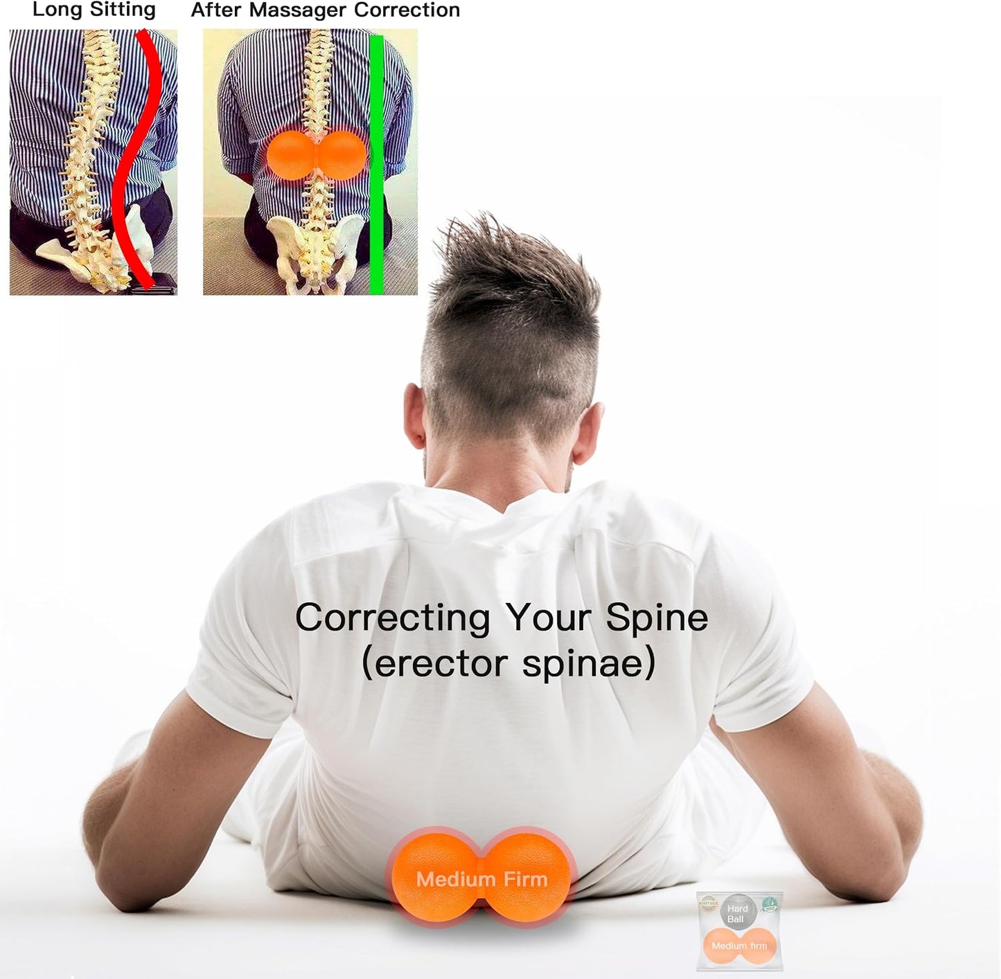 Hard Lacrosse Ball + Soft Peanut Massage Ball Set – Deep Tissue & Trigger Point Tool for Plantar Fasciitis Relief, QL, Iliacus, Glutes, Neck, Hamstrings, Hip Flexors & Myofascial Release