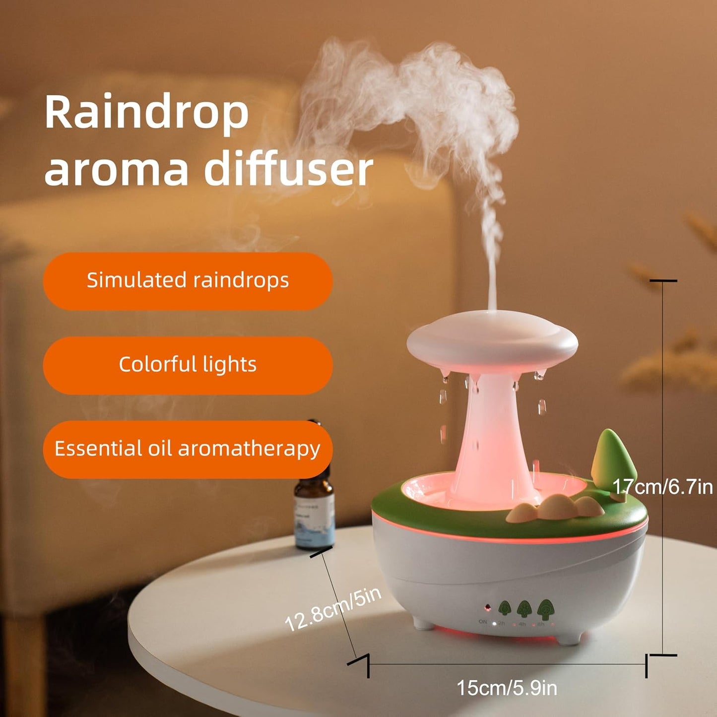 AVEKI Rain Cloud Humidifiers for Bedroom, 280ML Rotating Mushroom Mini Humidifier with Remote &Timer, Dimmable Rain Humidifier Water Drip for Bedroom Sleeping Desk Waterfall Lamp Funny Gift (White)
