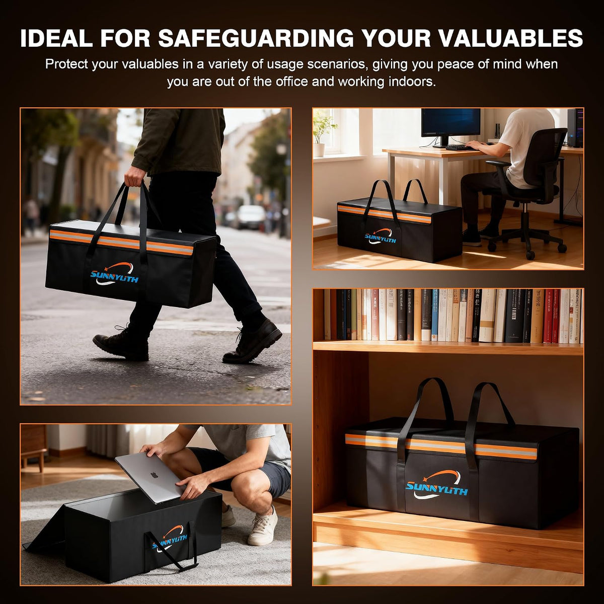 Large Fireproof Document Bags, 24x12x12" Waterproof Storage Firesafe Bag, Large Capacity Waterproof Photo Storage Box with Reflective Strip for Valuables & Passport, Silicone Coating & Zipper Closure