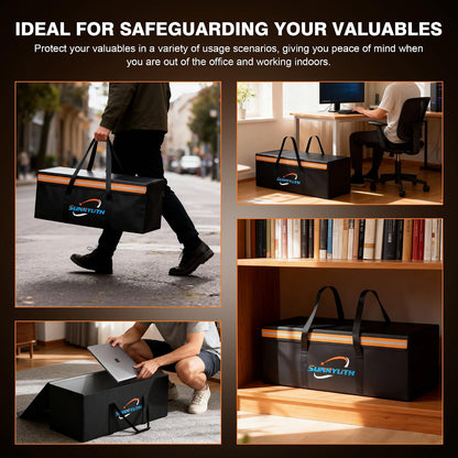 Large Fireproof Document Bags, 24x12x12" Waterproof Storage Firesafe Bag, Large Capacity Waterproof Photo Storage Box with Reflective Strip for Valuables & Passport, Silicone Coating & Zipper Closure