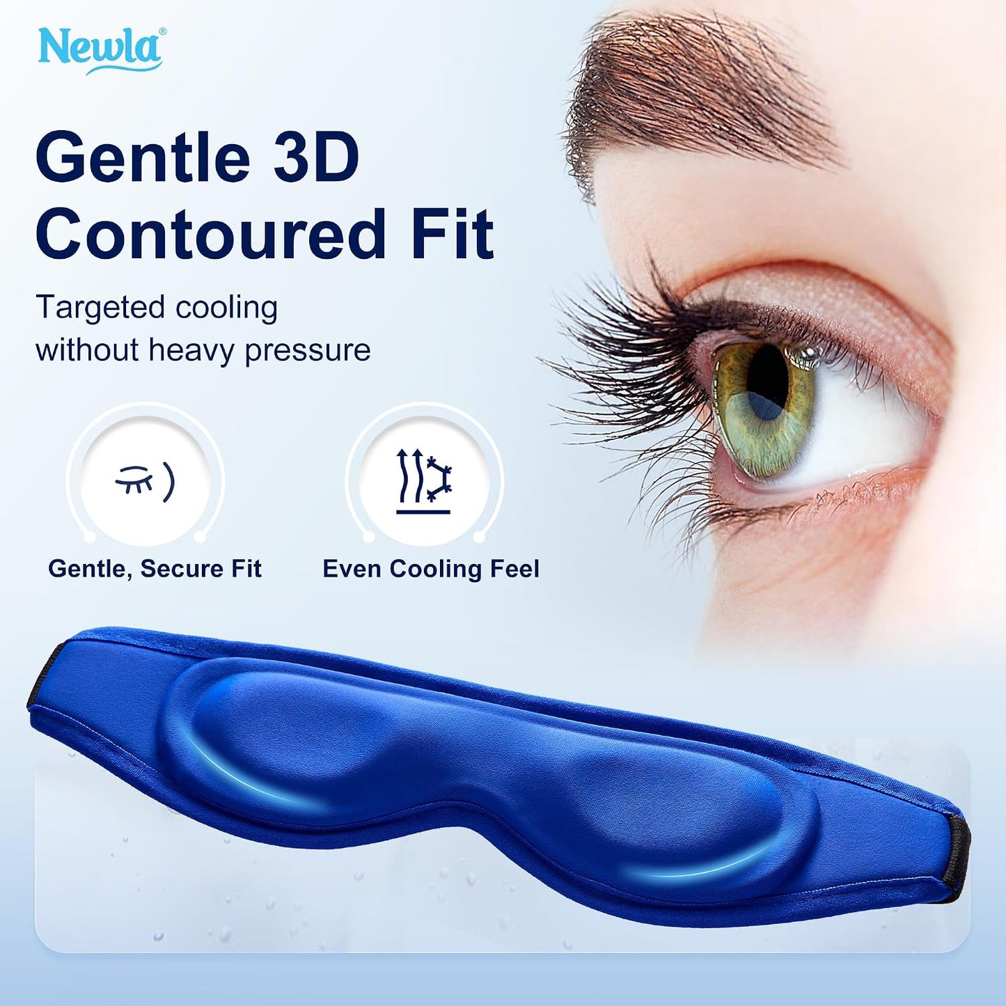 Cooling Gel Eye Mask for Puffy Eyes, Contoured Cold Compress for Eyes, Reusable Cold Eye Mask for Puffiness, Migraine & Tired Eyes, Post Surgery, Ice Gel Pack for Eye Care, Adjustable Strap (Blue)