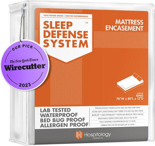 HOSPITOLOGY PRODUCTS Mattress Encasement - Zippered Bed Bug Dust Mite Proof Hypoallergenic - Sleep Defense System - King - Waterproof - Stretchable - Standard 12" Depth - 78" W x 80" L