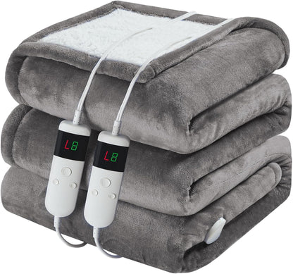 Electric Heated Blanket Throw Size 50''x60''-Control Heating Blanket, Soft & Warm Flannel 10-Level Temperature Control, 8 Hours Auto Off, Rapid Heating & Overheat Protection