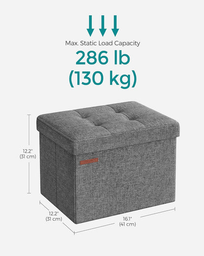 SONGMICS Mazie Collection - Small Folding Storage Ottoman, Foot Rest Stool, 12.2 x 16.1 x 12.2 Inches, 286 lb Load Capacity, for Living Room, Bedroom, Home Office, Dorm, Dark Gray ULSF102G01