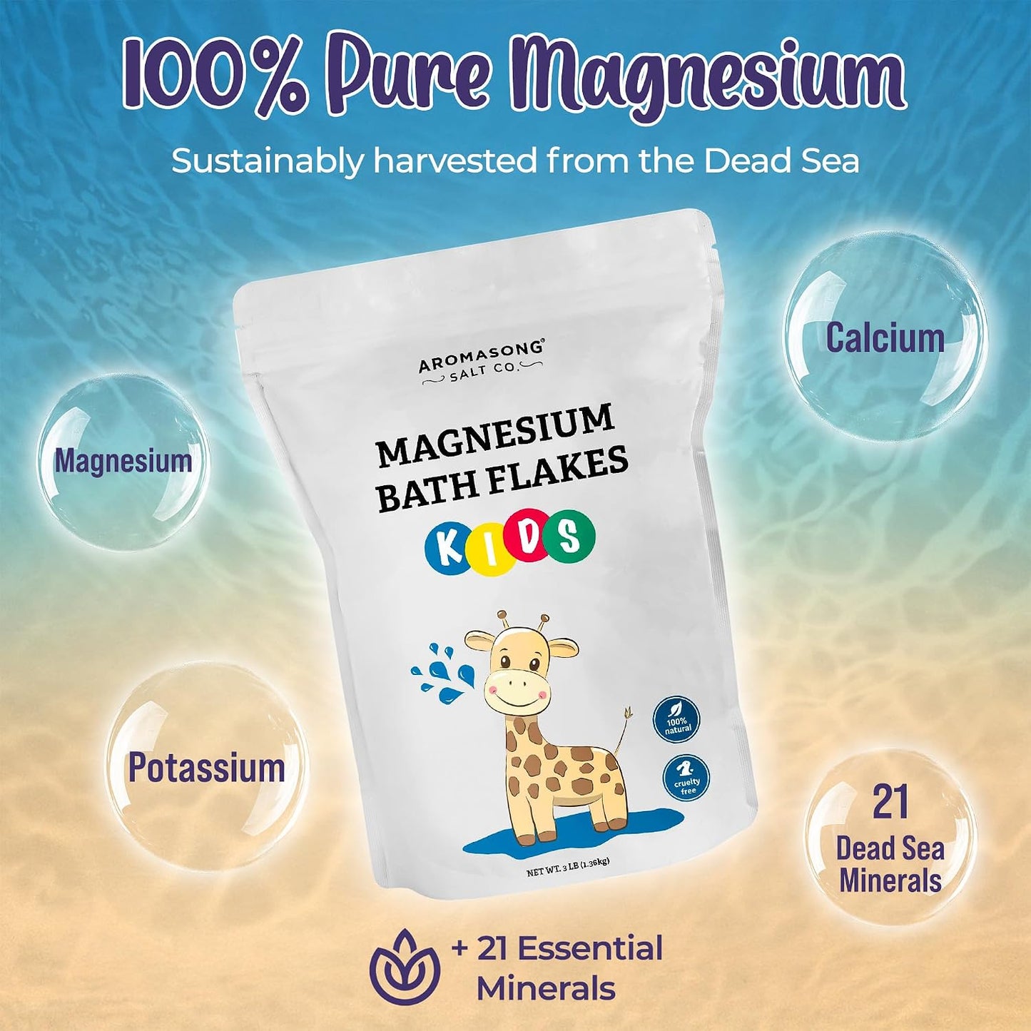 Aromasong Magnesium Flakes for Kids Bath – Pure Dead Sea Salt Bath Flakes for Kids, Toddlers & Babies | Gentle Calming Epsom Salt Alternative | Soothing Bedtime Detox Soak (48 Ounce (Pack of 1))