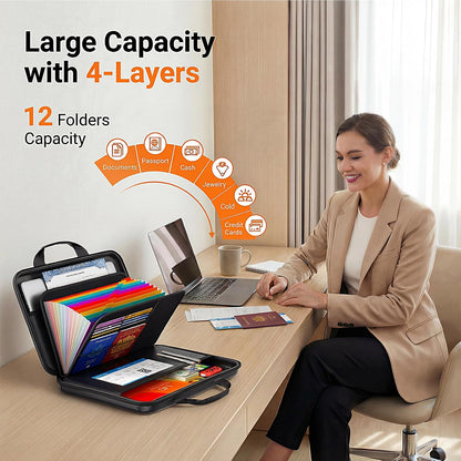 Fireproof Document Organizer with Lock, Semi-Rigid EVA Shell File Box with 13-Pocket Accordion Folder, Water-Resistant Storage for Important Documents, Passports & Certificates