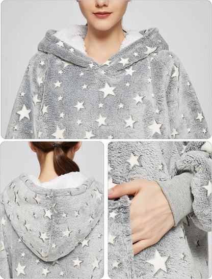 KFUBUO Wearable Blanket Hoodie for Adults Sherpa All Patterns Cat Oversized Sweatshirt Blanket with Pockets for Women