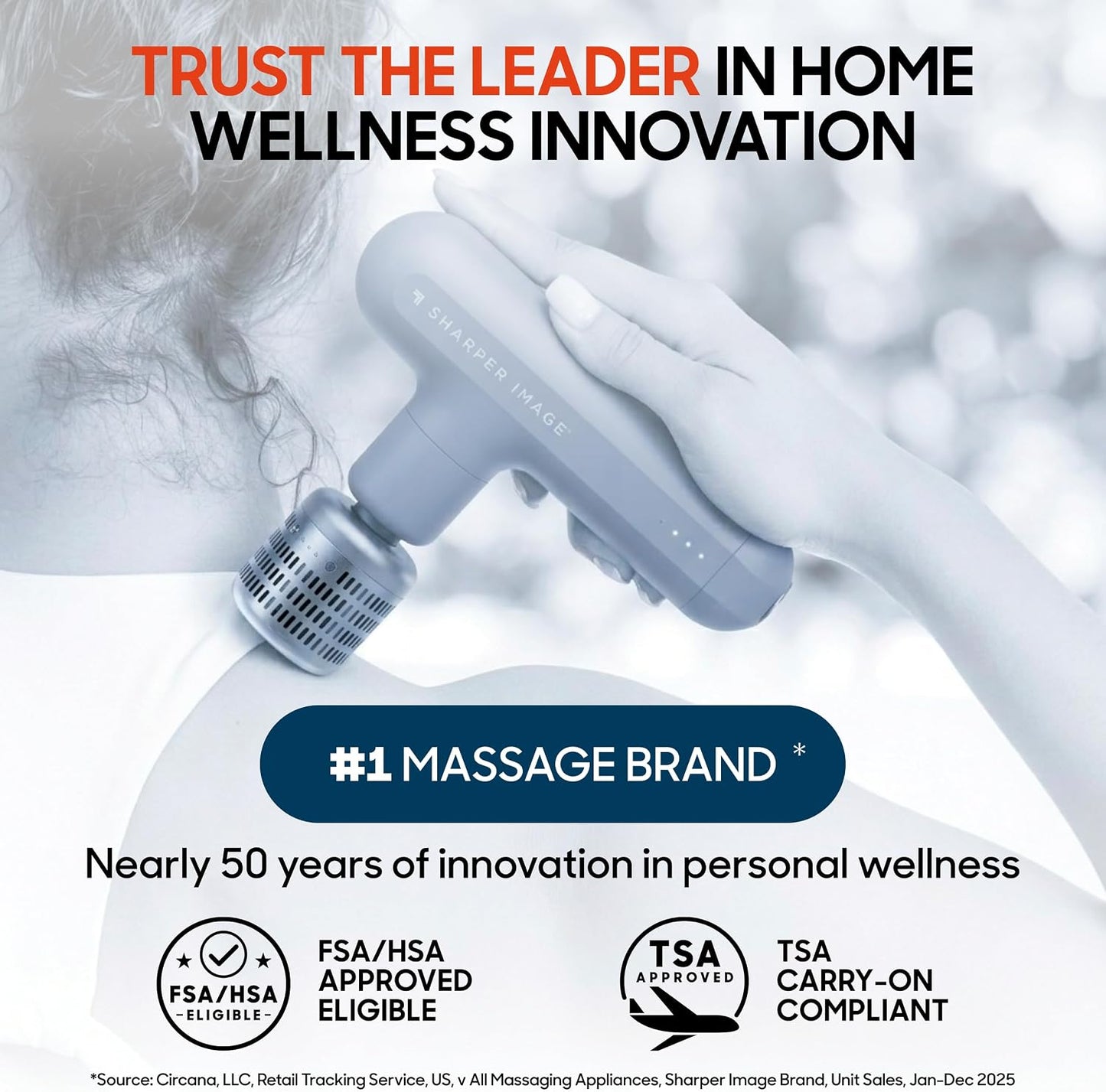 Sharper Image Deep Tissue Percussion Massage Gun, Powerboost Move Evo Hot & Cold Rechargeable Handheld Massager, 4 Adjustable Speeds, 5 Attachment Heads & Carrying Case, for Muscle Pain Relief, Blue