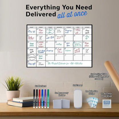 Large Dry Erase Calendar for Wall 36x48, Big Classroom Giant Month, Undated Reusable Family Monthly, Rolled Whiteboard White Board, Calendar Dry Erase Planner for Wall Erasable Large Office 48x36