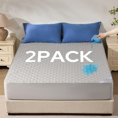 2 Pack Waterproof Mattress Protector, Queen Size Mattress Pad Noiseless with Deep Pocket Fitted for 6"-18", Soft Breathable Dirt-Proof Bed Mattress Cover Washable for Home, Bedroom, Hotel (Gray)