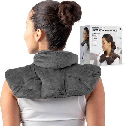 Sharper Image Heated Neck & Shoulder Wrap - Microwavable Warm & Cooling Plush Pad, Scented Aromatherapy (100% Natural Lavender & Herb Spa Blend), Pain Tension Headache Relief Therapy, Gift for Women