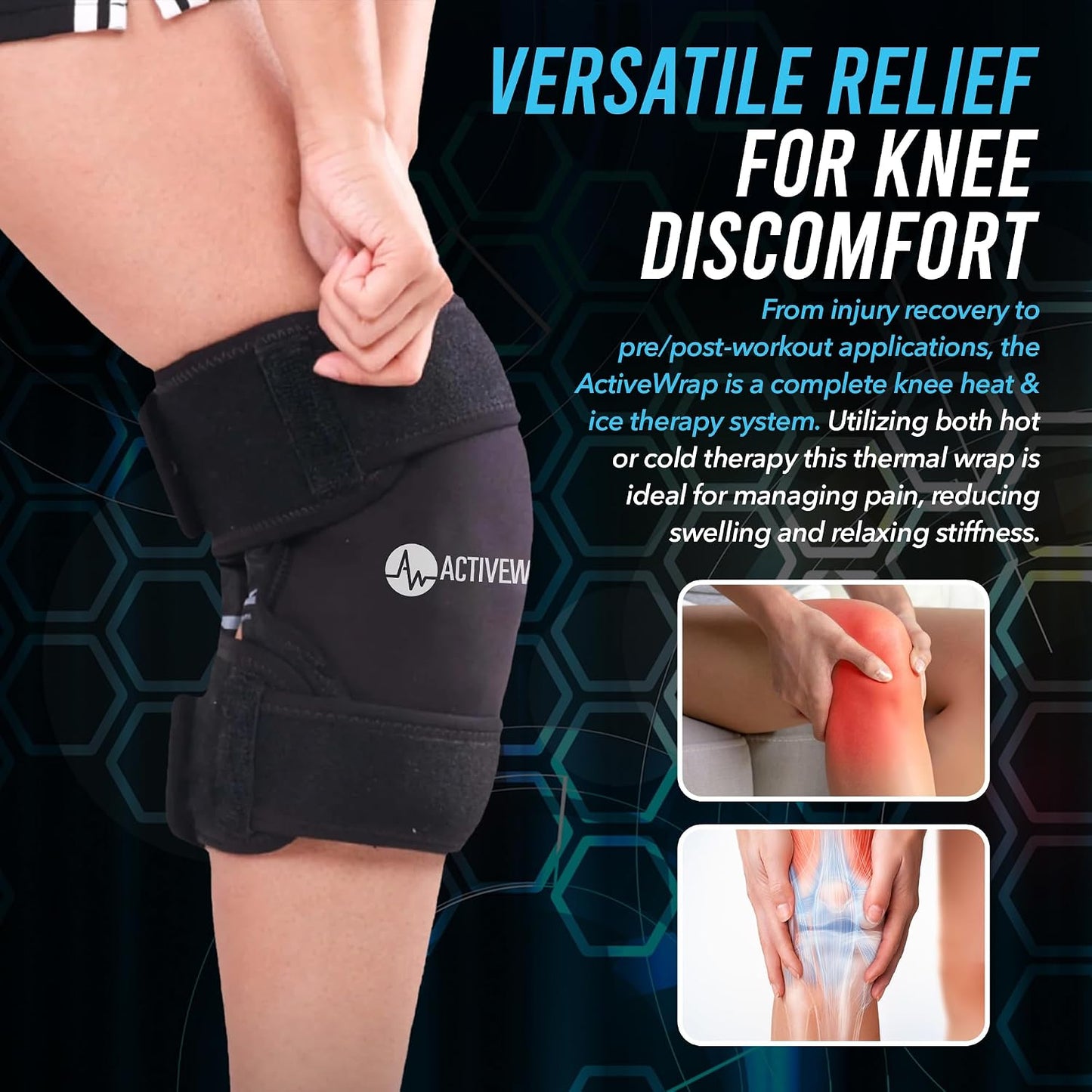 ActiveWrap Knee Ice Pack Wrap - Includes 2 Reusable Gel Ice Packs for Cold & Heat Therapy, PT-Designed Compression Relief for Knee Pain, Swelling & Surgery Recovery, One Size Fits Most