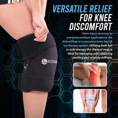 ActiveWrap Knee Ice Pack Wrap - Includes 2 Reusable Gel Ice Packs for Cold & Heat Therapy, PT-Designed Compression Relief for Knee Pain, Swelling & Surgery Recovery, One Size Fits Most
