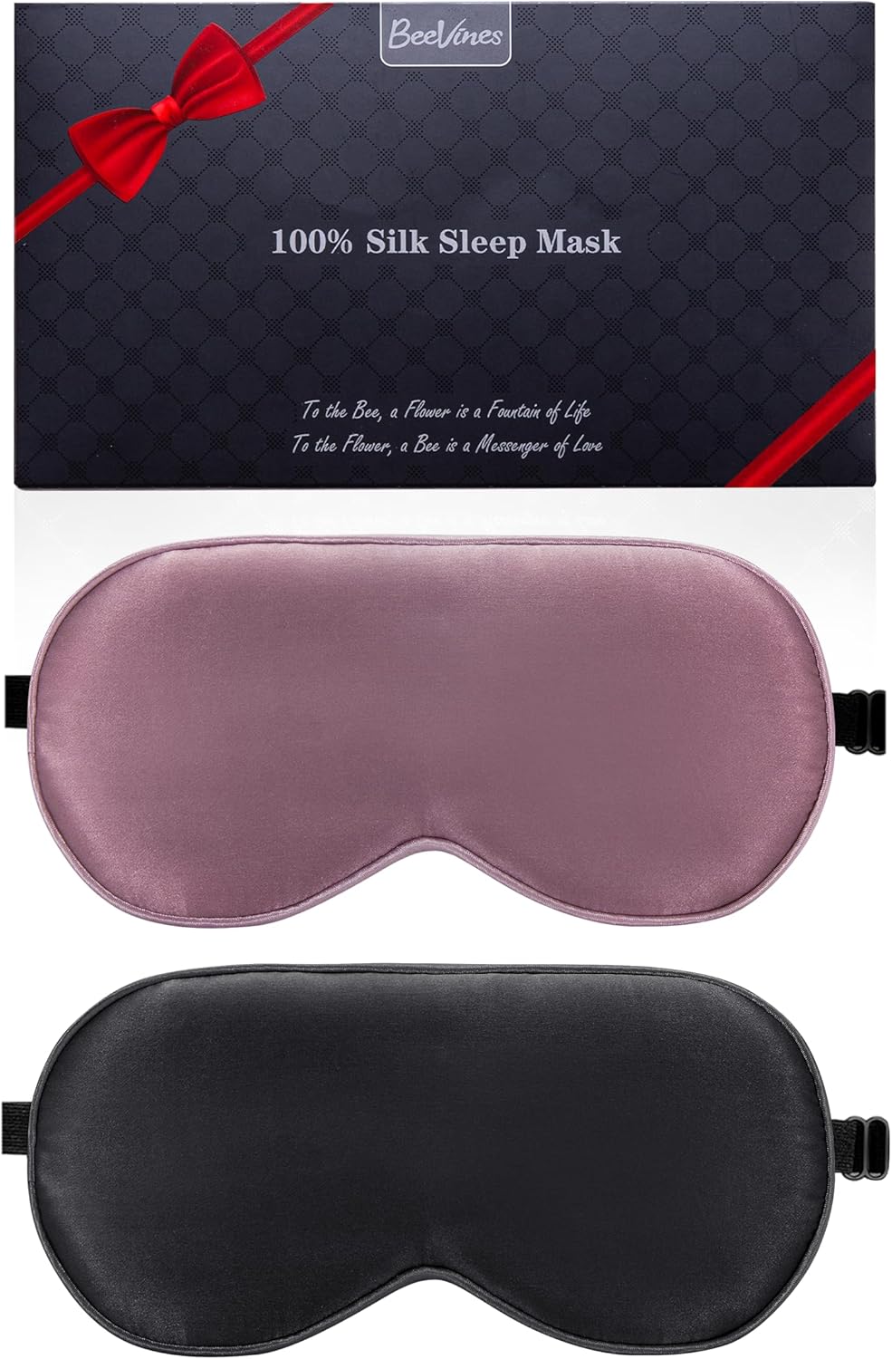 BeeVines 100% Real Mulberry Silk 2 Pack Sleep Mask, Natural Pure Silk Eye Masks with Adjustable Strap for Sleeping, Block Light Eye Sleep Shade Cover, Reduces Puffy Eyes Traveling Gifts