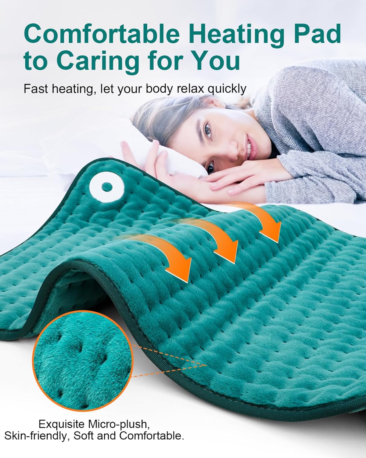 Heating Pad for Back & Period Cramps, Fathers Day Dad Gifts, Birthday Gifts for Women Mom, Electric Heating Pads for Abdomen/Waist/Shoulder, 12" x 24", 6 Heat Settings, 4 Auto-Off, Teal Green