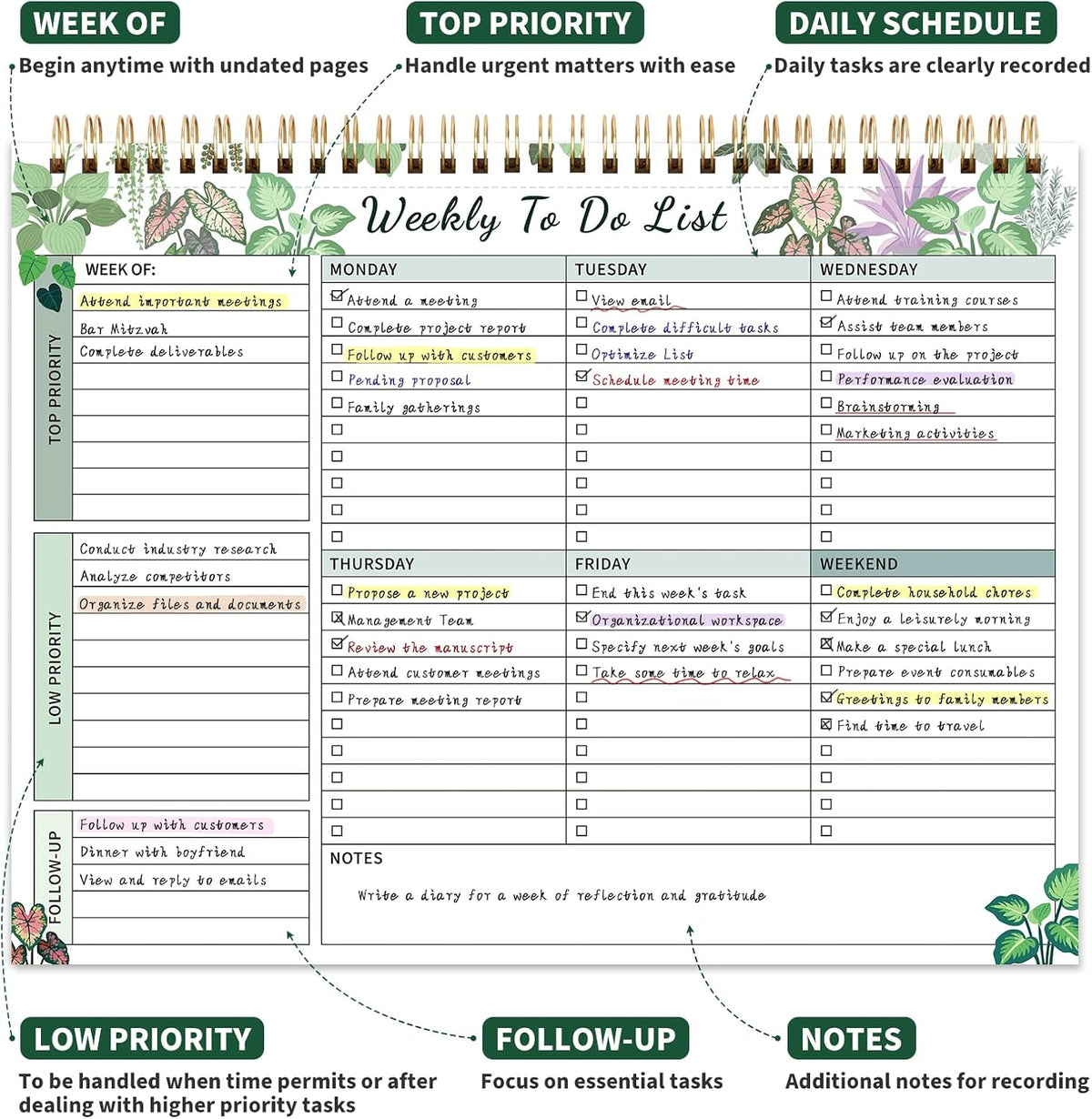 104 Pgs To Do List Notepad, 52 Undated Sheets Duplex-printed