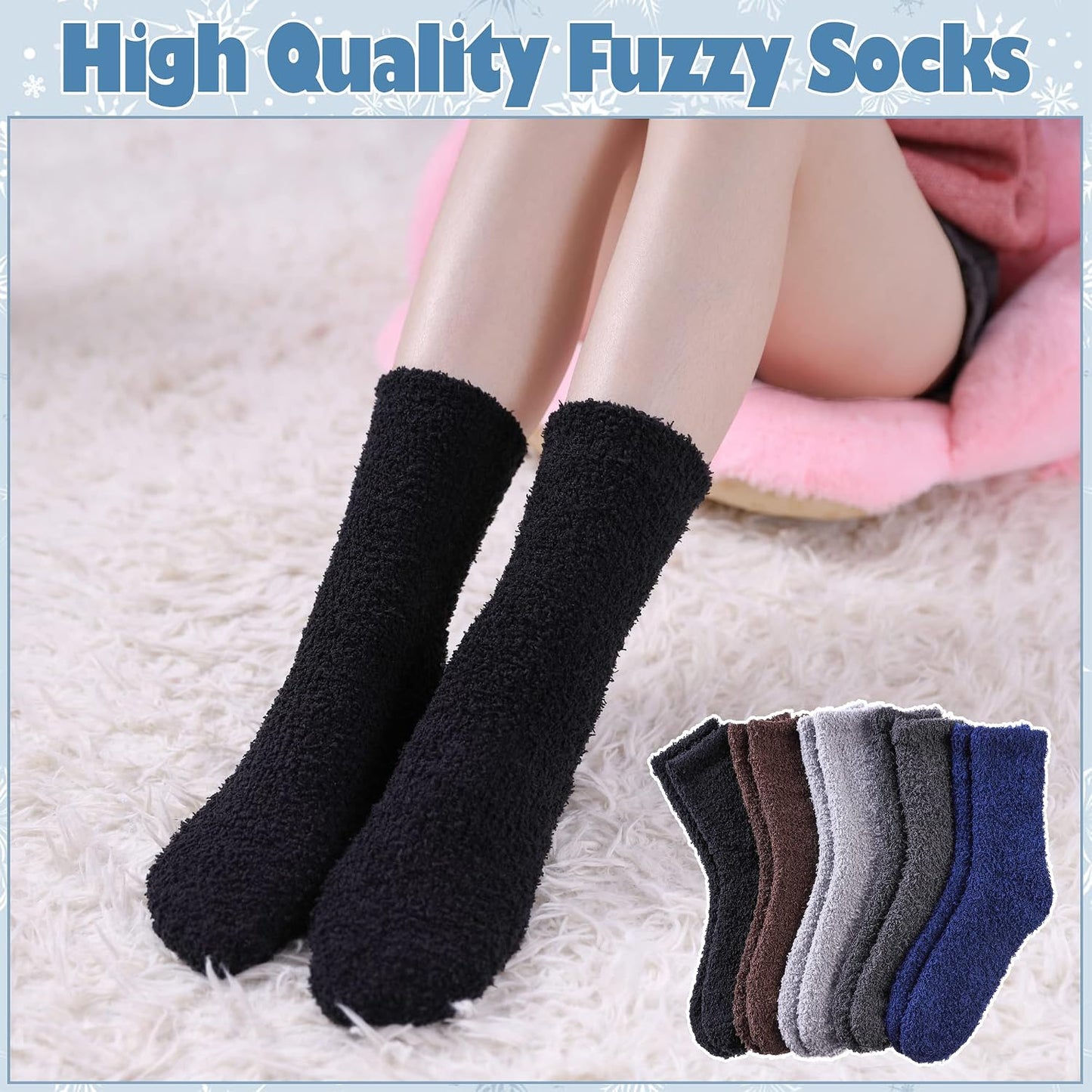 LANLEO 5/6 Pairs Womens Super Soft Fuzzy Plush Warm Winter Home Sleeping Slipper Socks