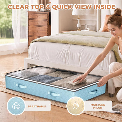 Budding Joy 95L Under Bed Storage Containers, 4 Pack Closet Organizers Grey