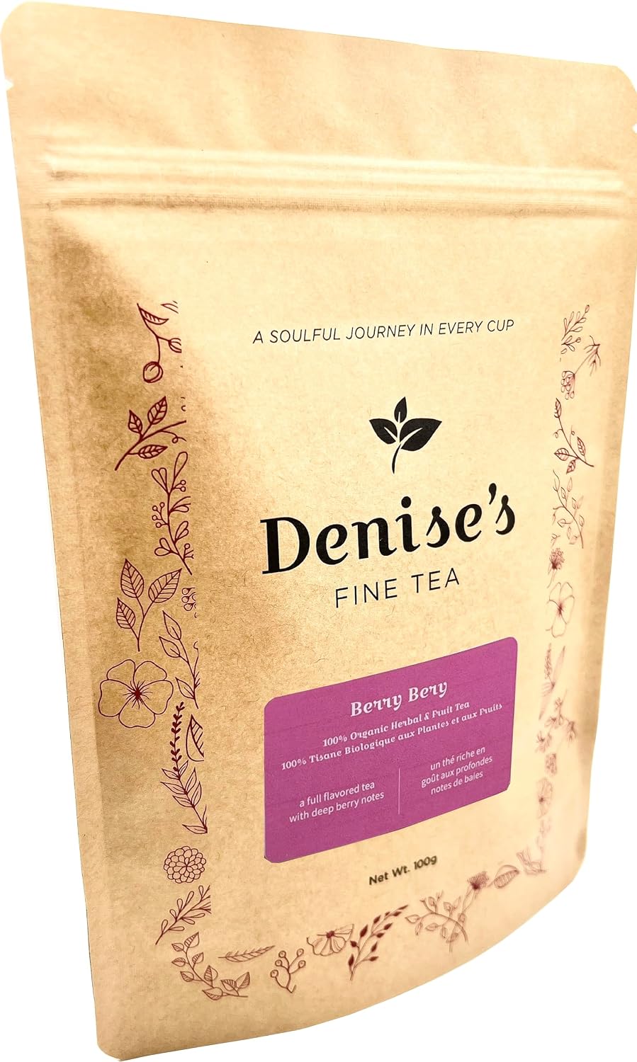 Denise's Fine Tea, USDA Organic, Berry Berry, Herb and Fruit Tea, Caffeine-Free, Loose Leaf (100g)