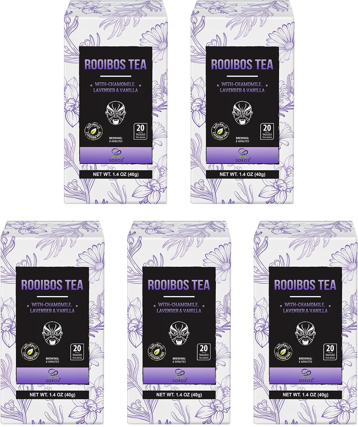 Soeos Organic Rooibos Tea, 100 Count (Pack of 1), Naturally Sweet Herbal Tea, Caffeine Free, USDA Organic, Red Rooibos Tea Bags, Farmed in South Africa 9oz (250g)
