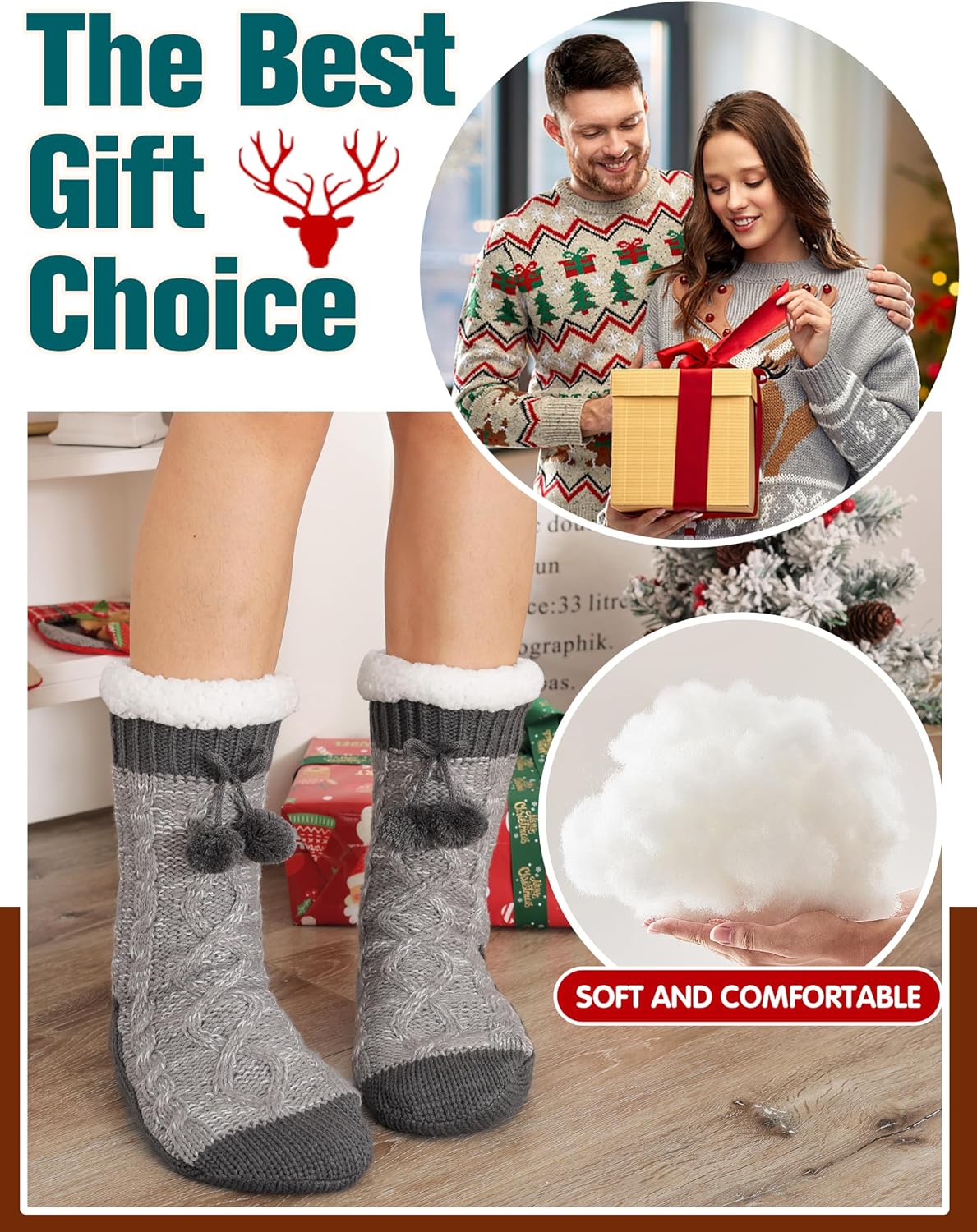 Welwoos Womens Slipper Fuzzy Grips Socks Fluffy Winter Warm Thick Thermal Cozy Plush Non Slip Cabin Soft Fleece Socks