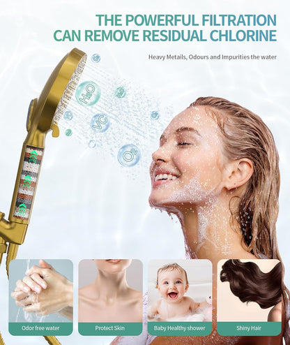SR SUN RISE Filtered Shower Head with Handheld High Pressure 9 Spray Mode Showerhead Detachable Shower Head Water Softener Filters Beads for Hard Water Remove Chlorine 1 Filter Chrome