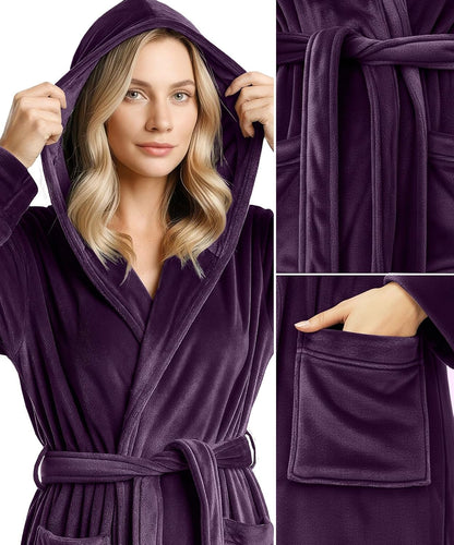 Premium Ultra Soft Robes for Women with Hood Plush Fleece Long Bathrobe